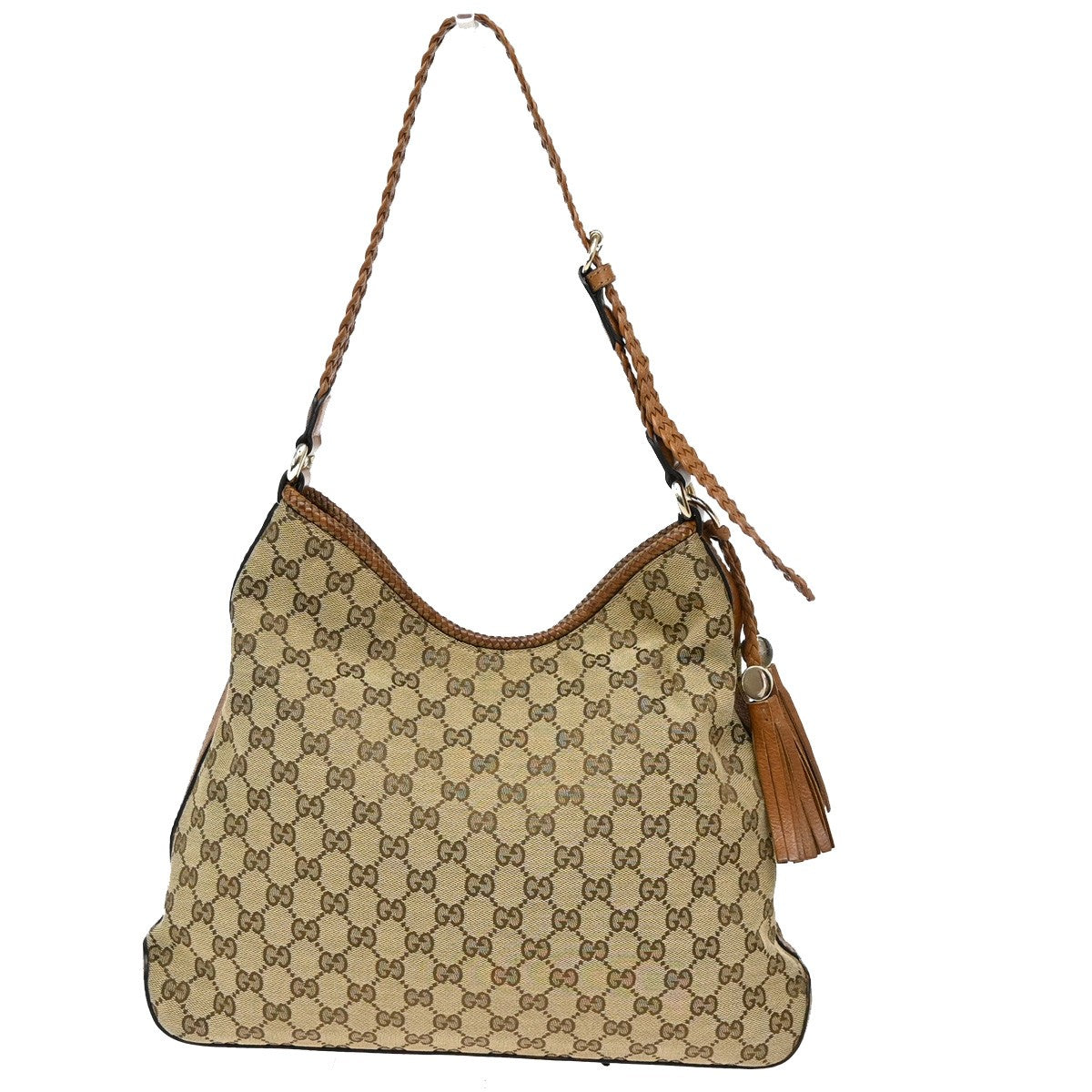 GUCCI Logo Marrakech GG Pattern Shoulder Hobo Bag Canvas Leather Brown 85YH679