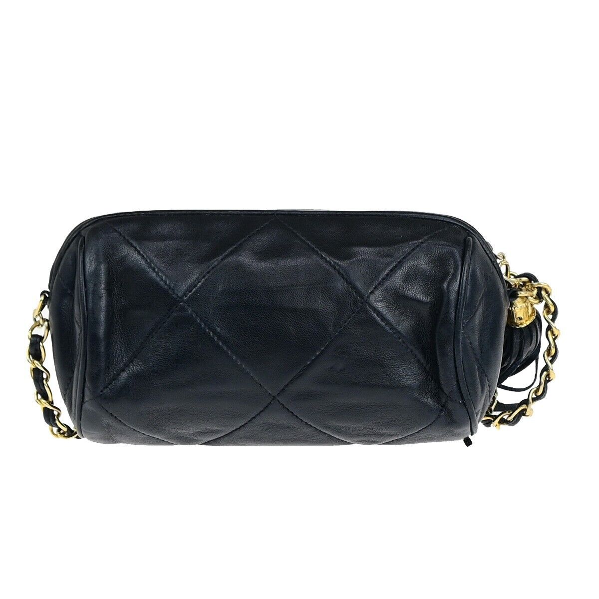 CHANEL Matelasse Tassel Chain Mini Shoulder Bag Leather Navy Vintage 660RK687