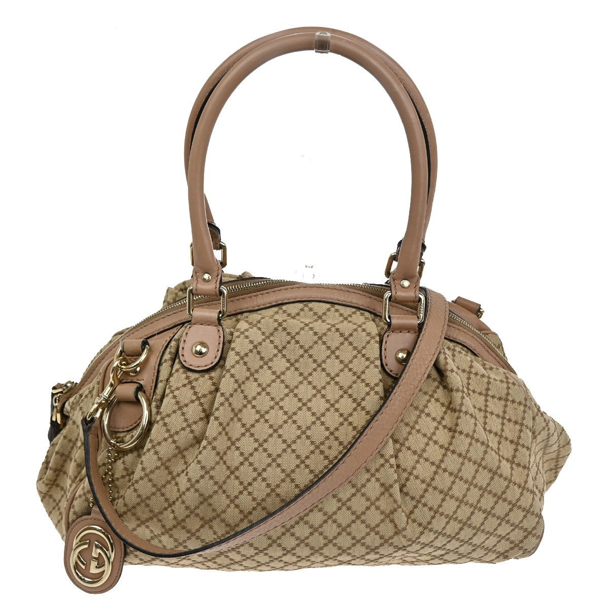 GUCCI Diamante Sukey Shoulder Bag Charm Canvas Leather Brown Pink GHW 81TA301