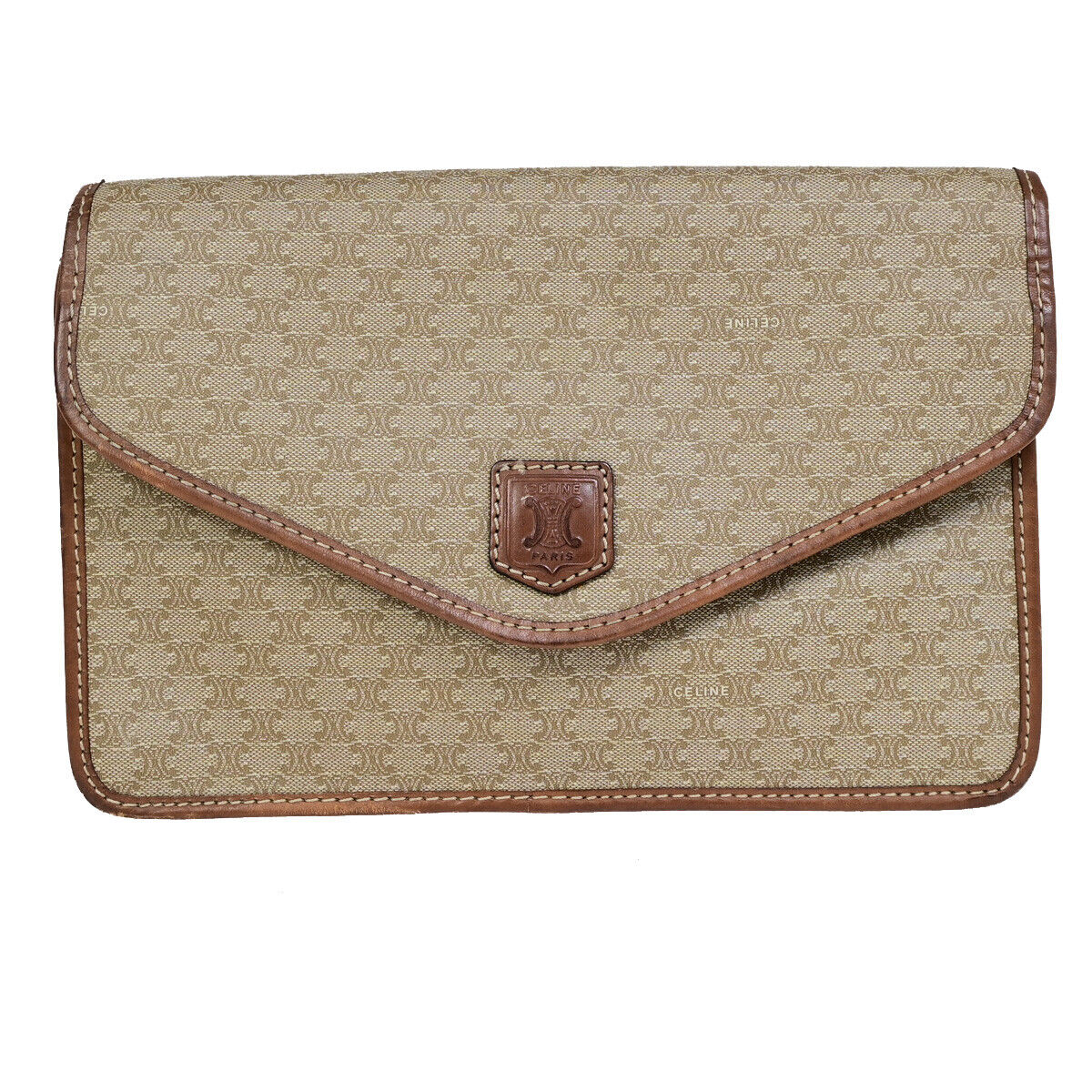 CELINE Logo Macadam Pattern Clutch Hand Bag PVC Leather Beige Brown GHW 01YF603