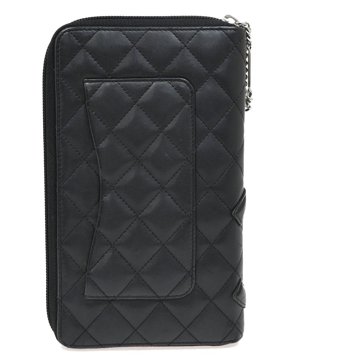 CHANEL CC Logo Cambon Zip Around Long Bifold Wallet Leather Black Pink 39EF850