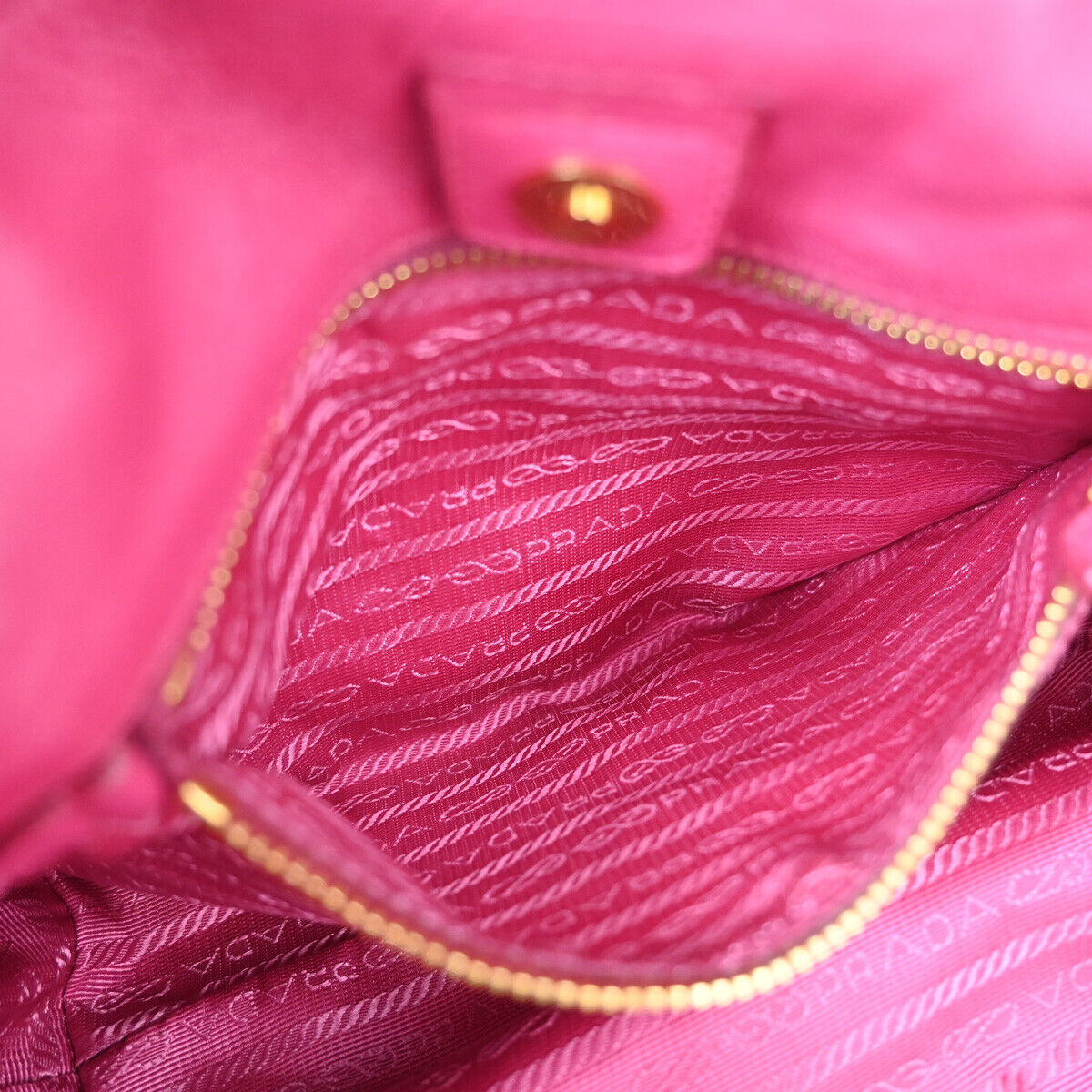 PRADA MILANO Logo Ribbon 2Way Shoulder Hand Tote Bag Leather Pink Gold 34YE444
