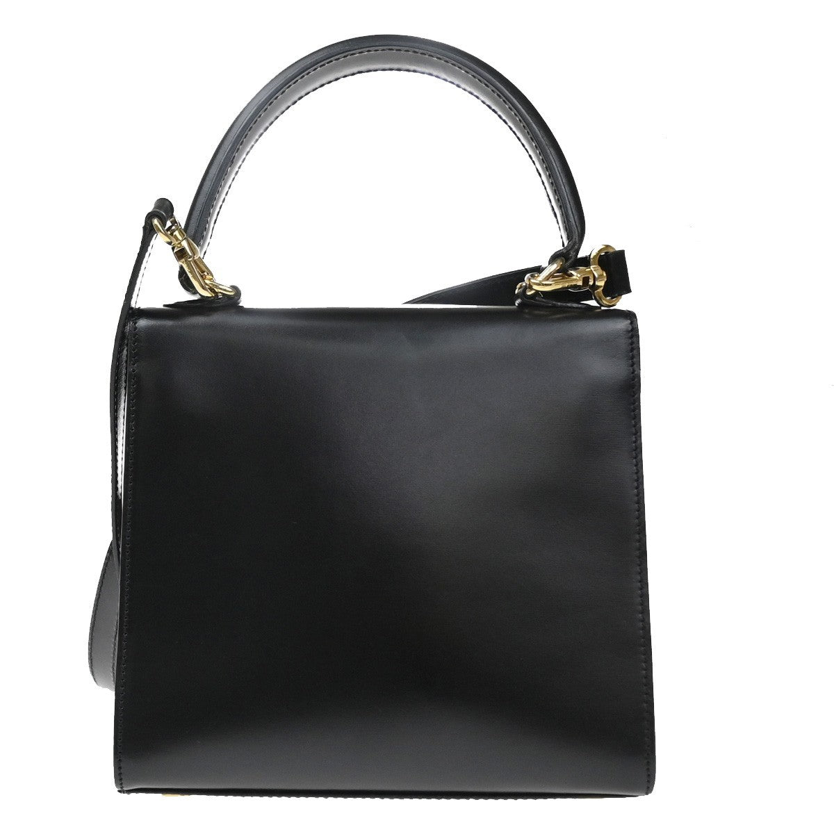 CELINE Logo Ring 2Way Shoulder Hand Bag Leather Black Italy GHW 34CA879