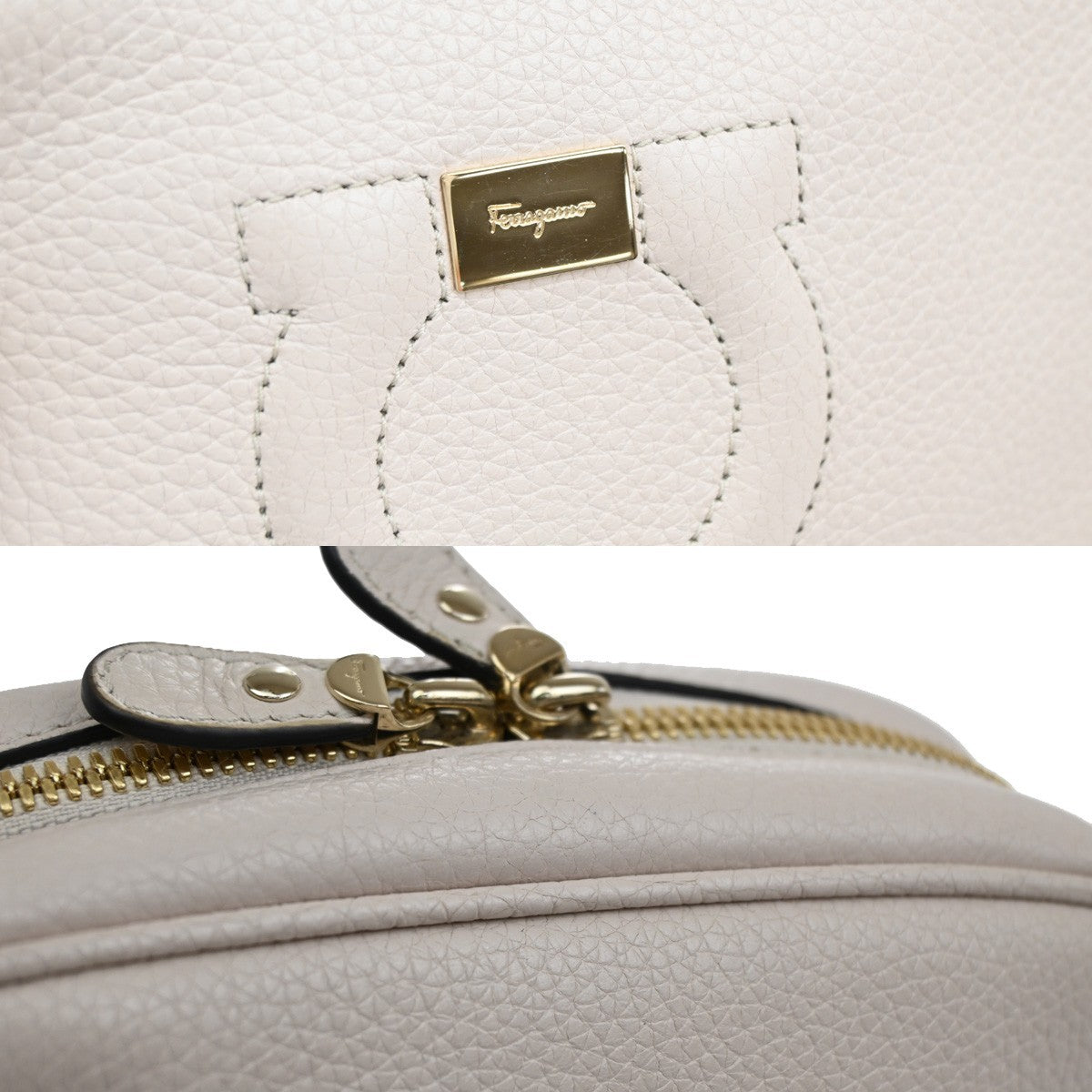 SALVATORE FERRAGAMO Logo Gancini Mini Shoulder Bag Leather White GWH 38EF396