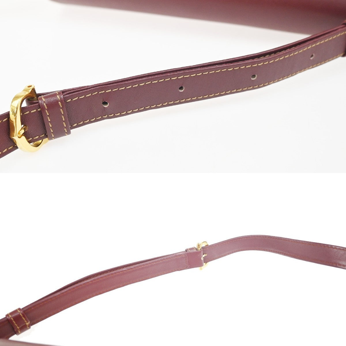 MUST DE CARTIER 2C Logo Shoulder Bag Leather Bordeaux Red GHW Italy 80ZA197