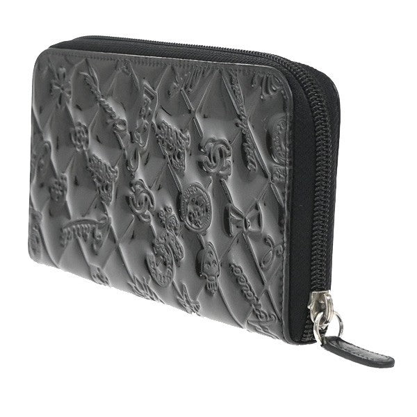 CHANEL CC Icon Matelasse Zipper Around Long Wallet Patent Leather Black 86RF619