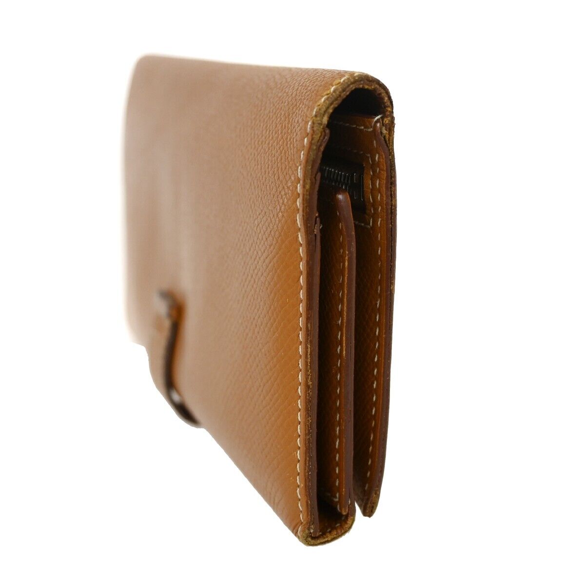 HERMES Logo Bearn Long Trifold Wallet Purse Chevre Leather Brown France 36GA820