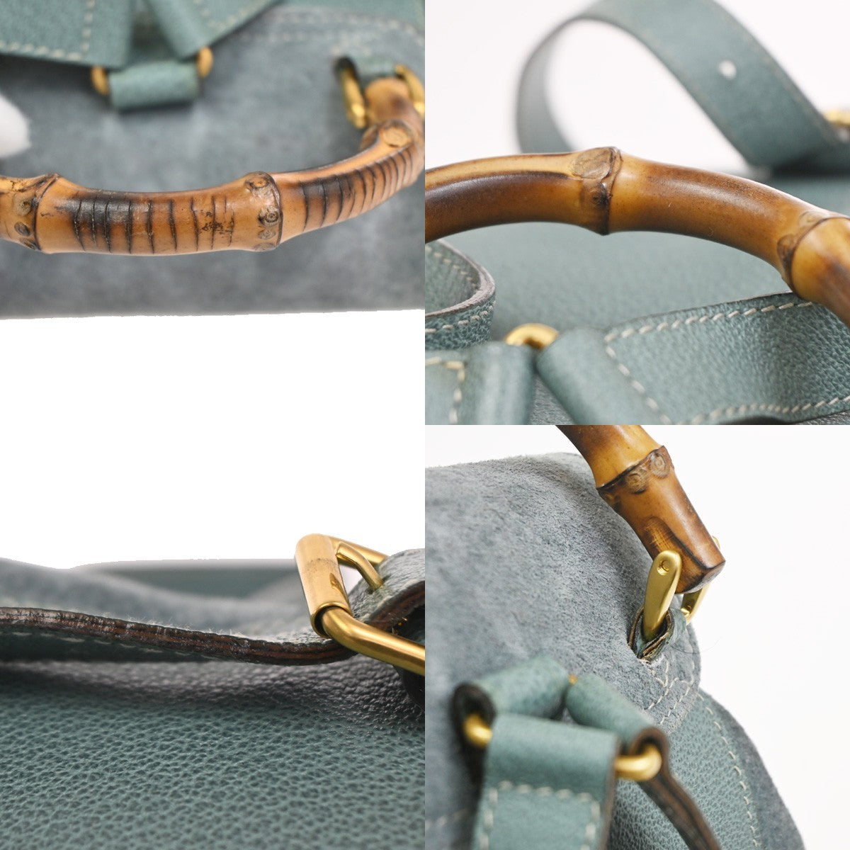 GUCCI Logo Bamboo Handle Mini Backpack Bag Suede Leather Green GHW Italy 36KC838