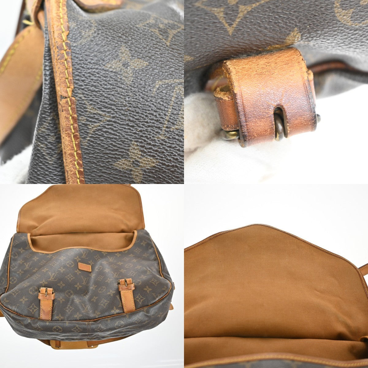 LOUIS VUITTON Logo Saumur 43 Shoulder Bag Monogram Leather Brown M42252 32KC654