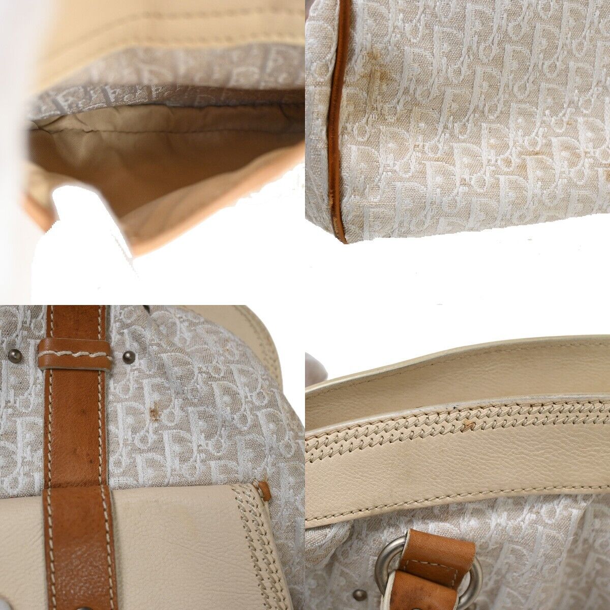 CHRISTIAN DIOR Trotter Shoulder Hand Bag Canvas Leather Ivory Brown SHW 80EA768