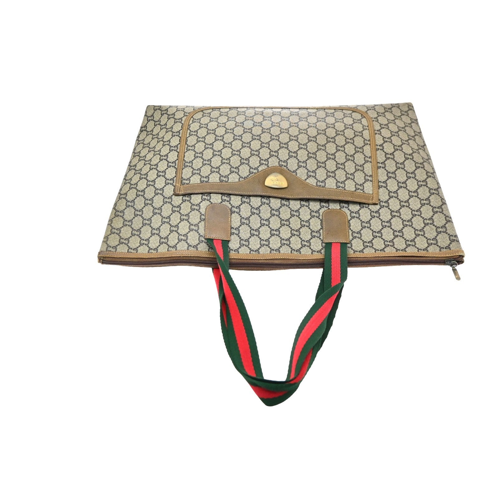 GUCCI PLUS GG Pattern Sherry Shoulder Tote Bag PVC Leather Brown Italy 61KD125