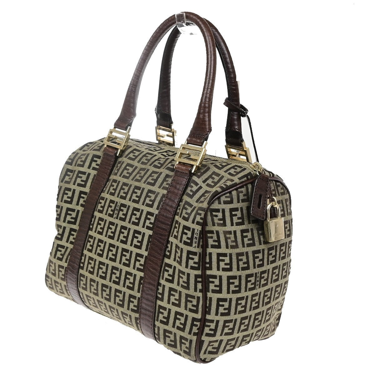 FENDI Logo Zucchino Mini Boston Hand Bag Canvas Leather Brown GHW Italy 79MA718