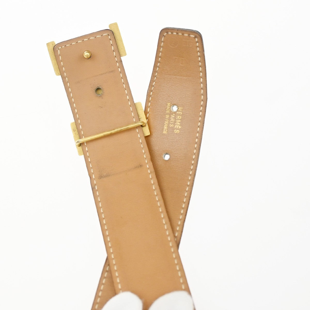 HERMES Constance H Logo Reversible Buckle Belt Leather Size 70 BK BN GHW 38RQ047