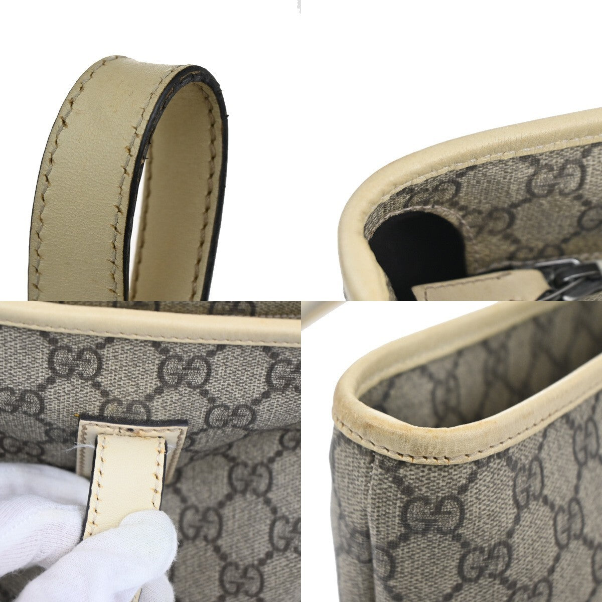 GUCCI Logo GG Pattern Shoulder Tote Bag Supreme Leather Brown White 38EE249