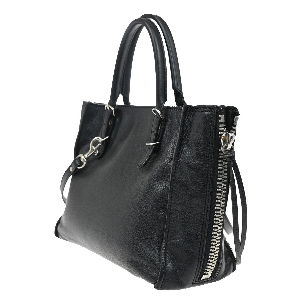 BALENCIAGA Paper Mini 2Way Shoulder Hand Bag Mirror Leather Black SHW 46RL525