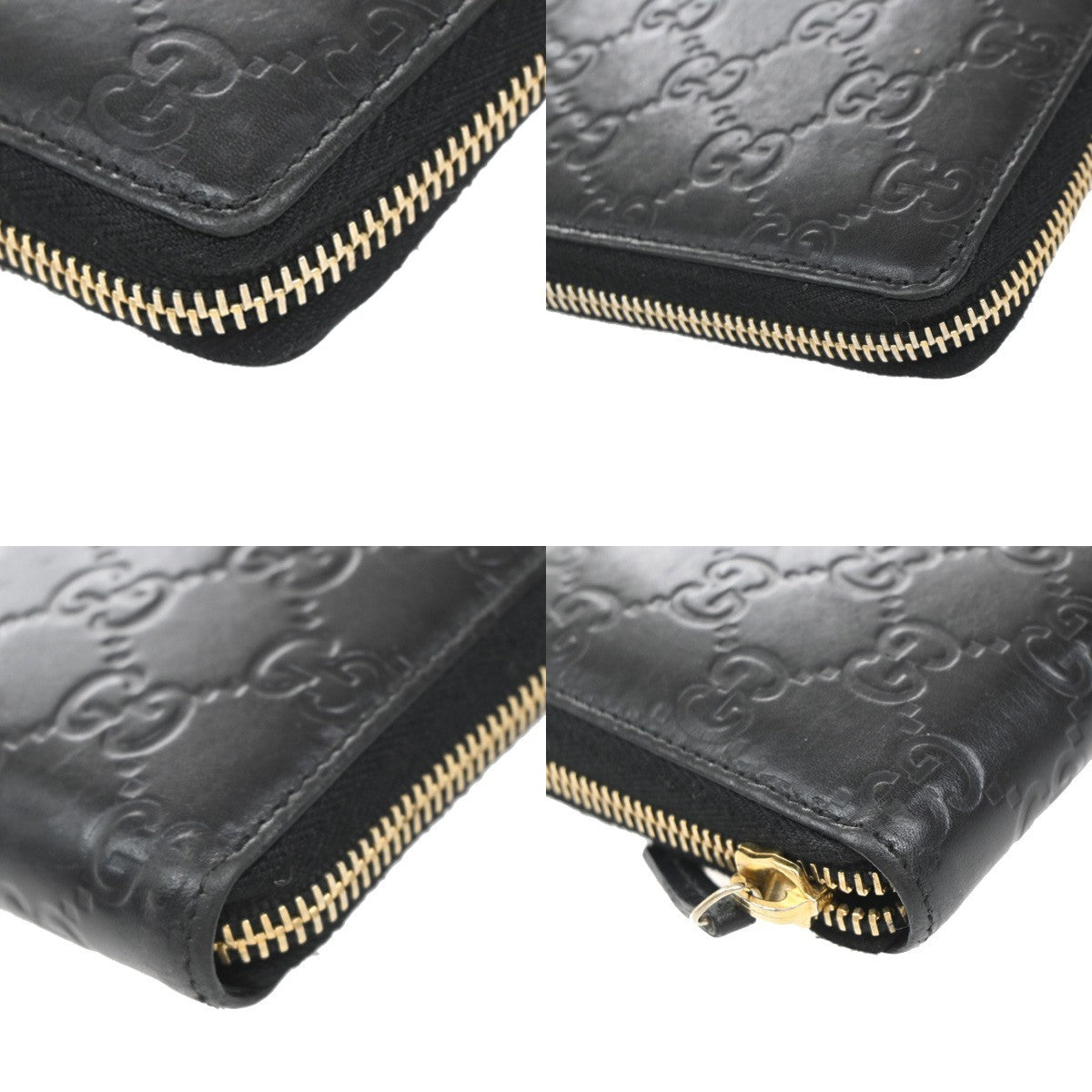 GUCCI Logo Guccissima GG Pattern Long Zipper Wallet Leather Black Gold 02KB378