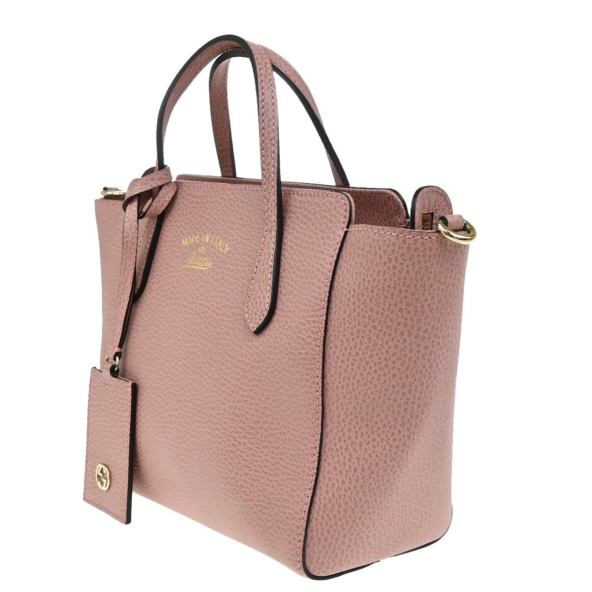 GUCCI Logo Swing Hand Bag Leather Pink Made In Italy 79KP326