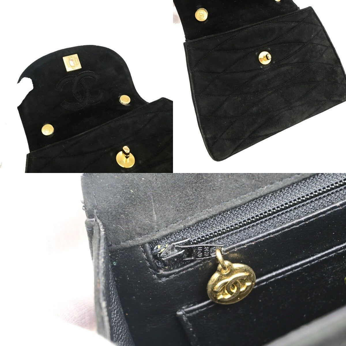 CHANEL CC Logo Velvet Chain Shoulder Bag Suede Leather Black Vintage 683RK554