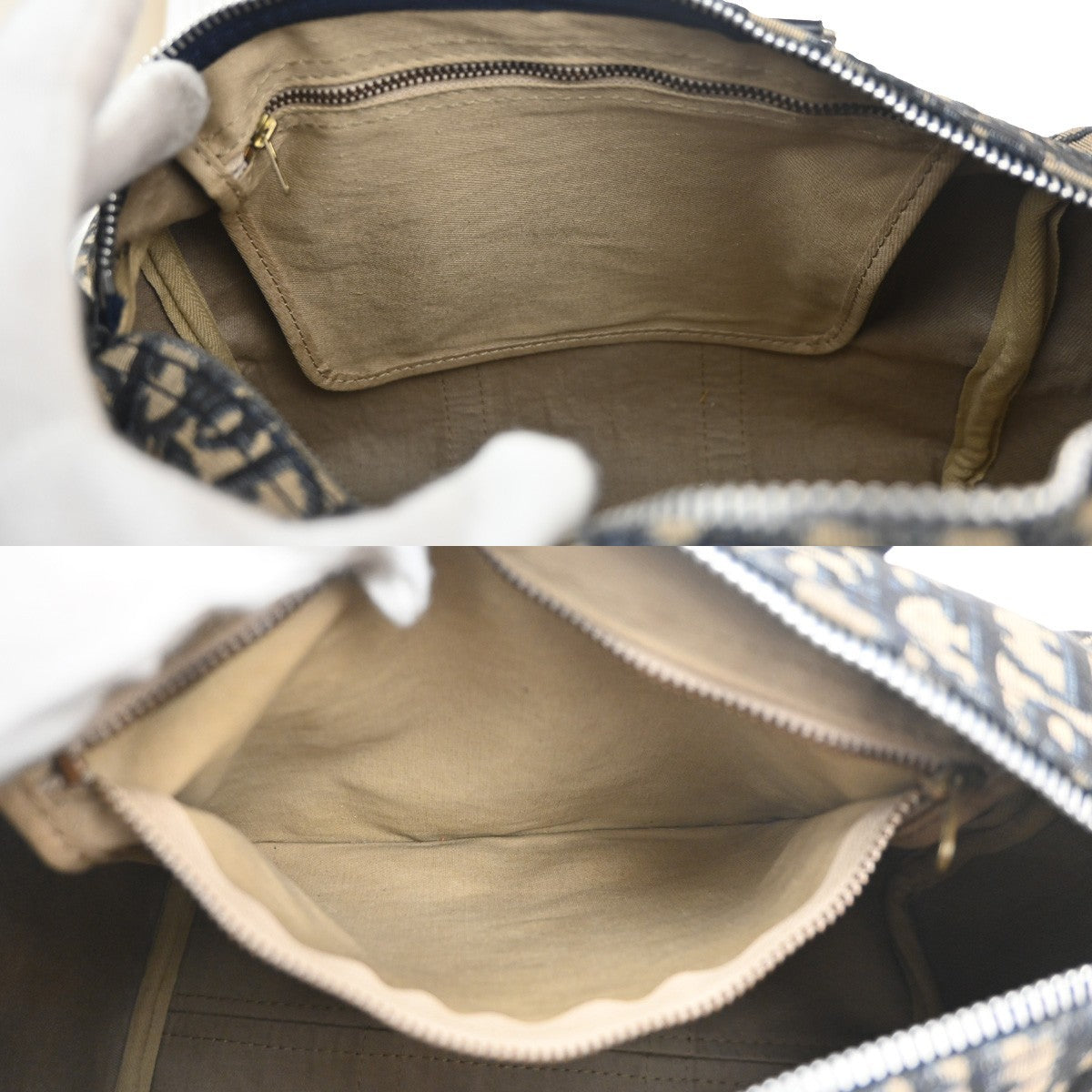 CHRISTIAN DIOR Trotter Boston Hand Bag Canvas Leather Blue SHW France 34MA477