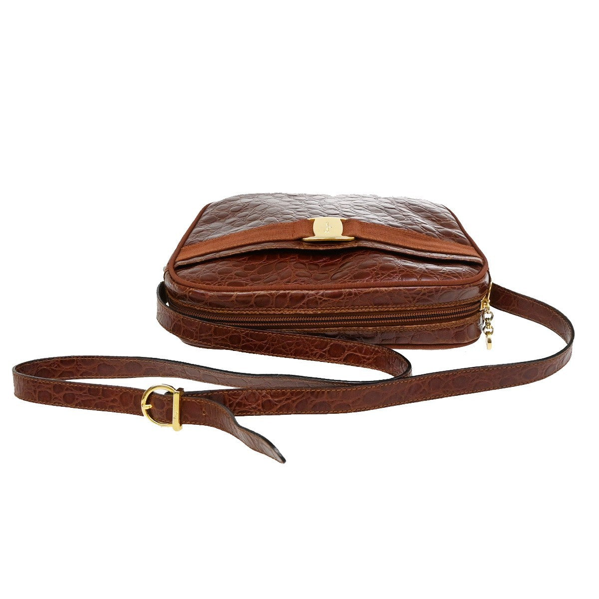 SALVATORE Ferragamo Vara Crossbody Shoulder Bag Embossing Leather Brown 67KP169
