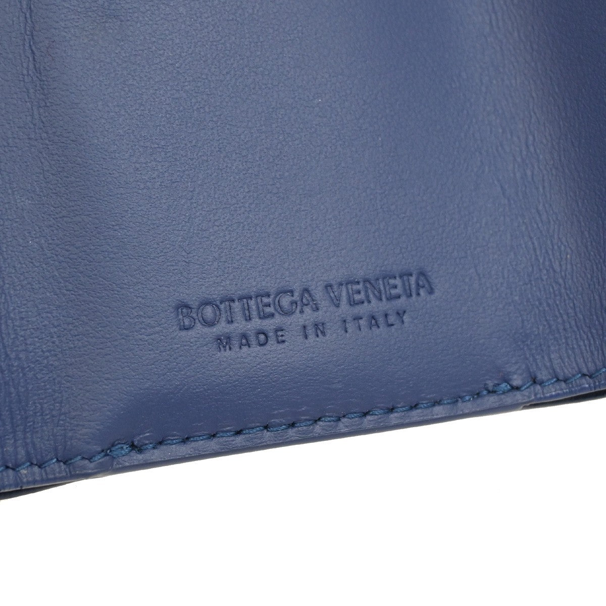 BOTTEGA VENETA INTRECCIATO Trifold Compact Wallet Leather Blue Italy 35KA812