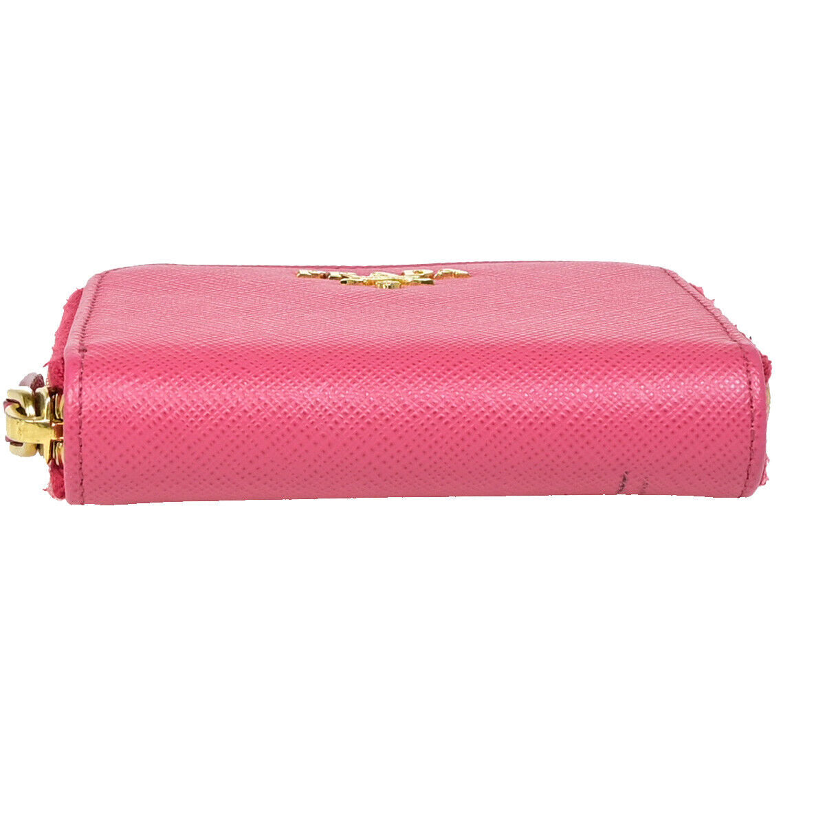 PRADA Logo Saffiano Mini Zipper Around Wallet Leather Pink GHW Italy 38YE697