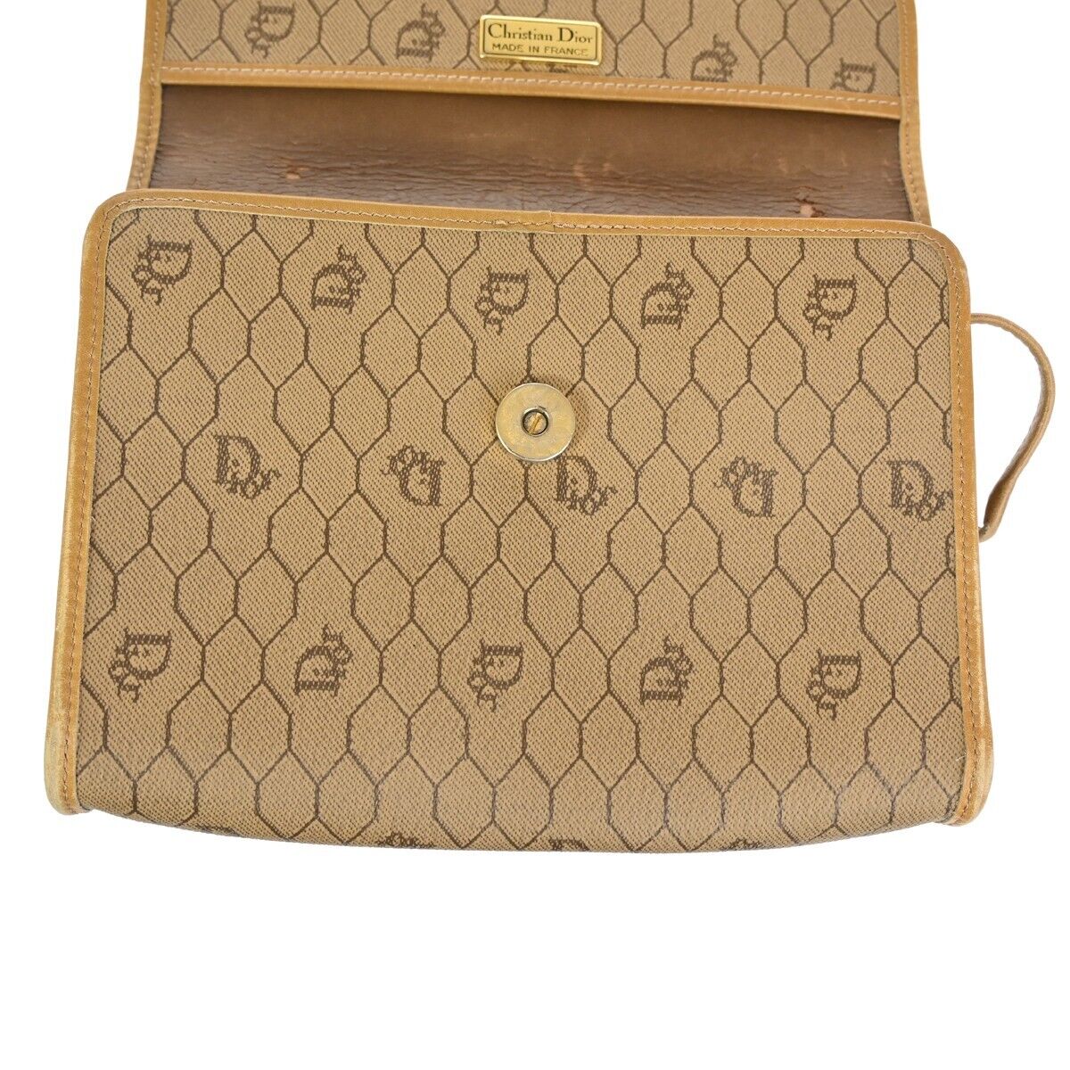 CHRISTIAN DIOR Logos Honeycomb Mini Shoulder Bag PVC Leather Brown Gold 67DA063