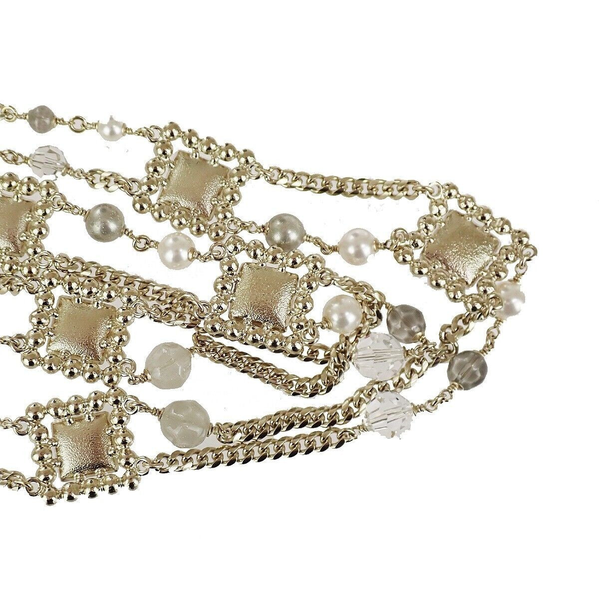 CHANEL CC Imitation Pearl Chain Long Necklace Color Stone G21V Gold 685LC023