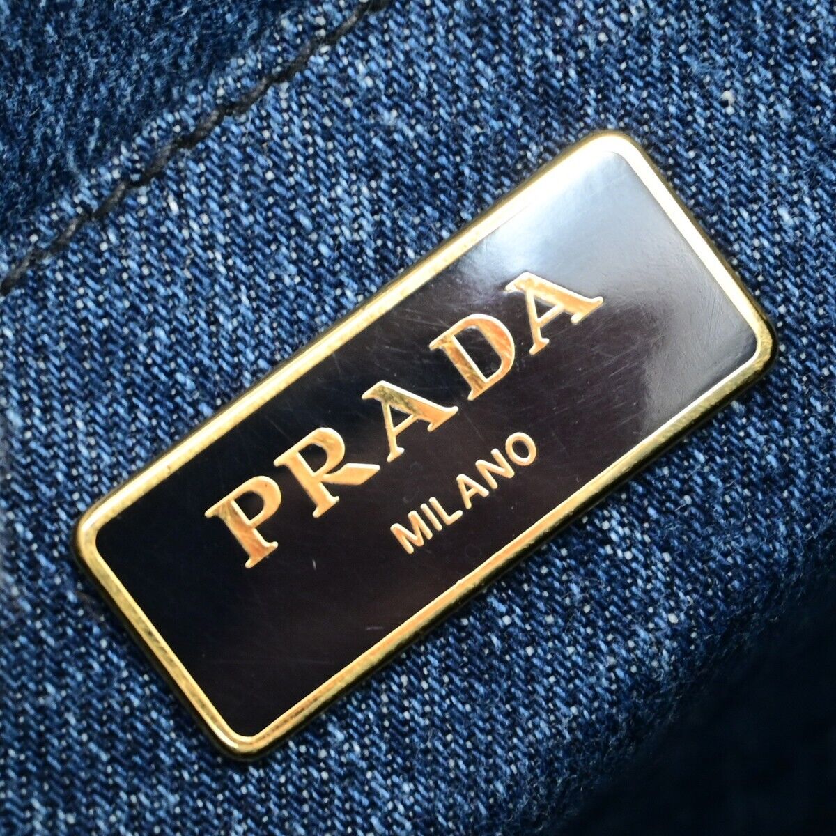 PRADA Milano Logo CANAPA 2Way Shoulder Hand Bag Denim Leather Blue GHW 85EE041