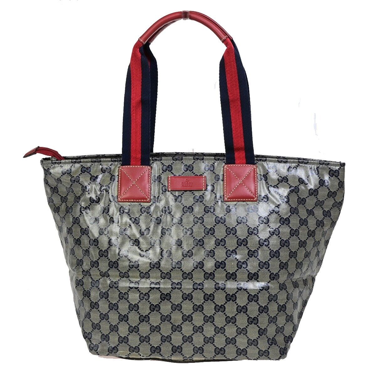 GUCCI GG Pattern Crystal ShoulderBag Coating Canvas Leather Navy Blue 67EB789