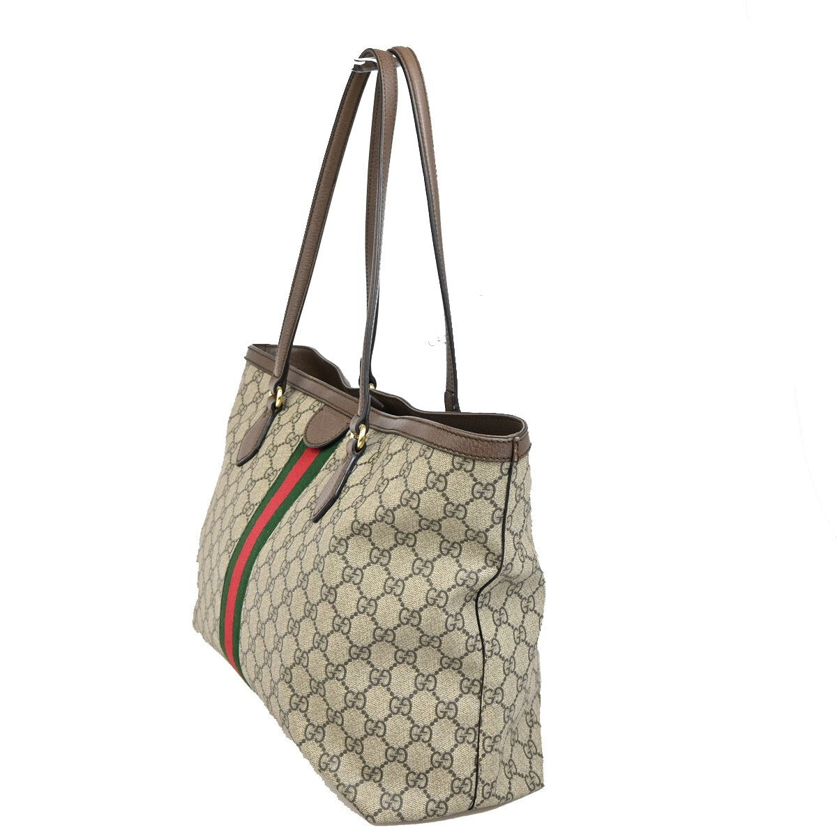GUCCI Logo GG Pattern Ophidia Shoulder Tote Bag Supreme Leather Brown 42EE266