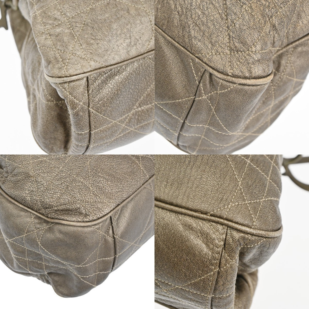 CHRISTIAN DIOR Cannage Shoulder Bag Leather Beige Gold Italy 83TA504