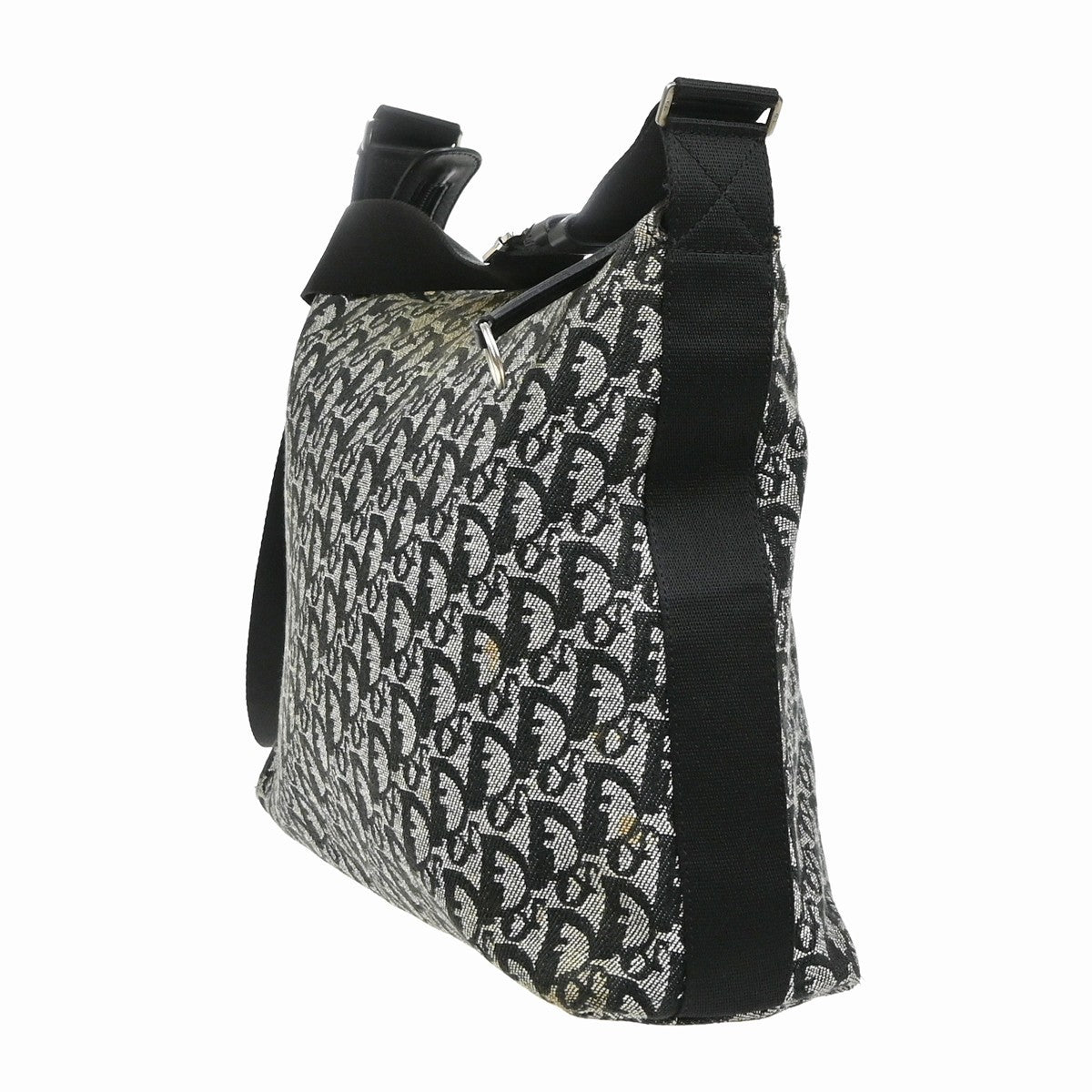 CHRISTIAN DIOR Logo Trotter Pattern shoulder Bag Canvas Leather Black 87SA027
