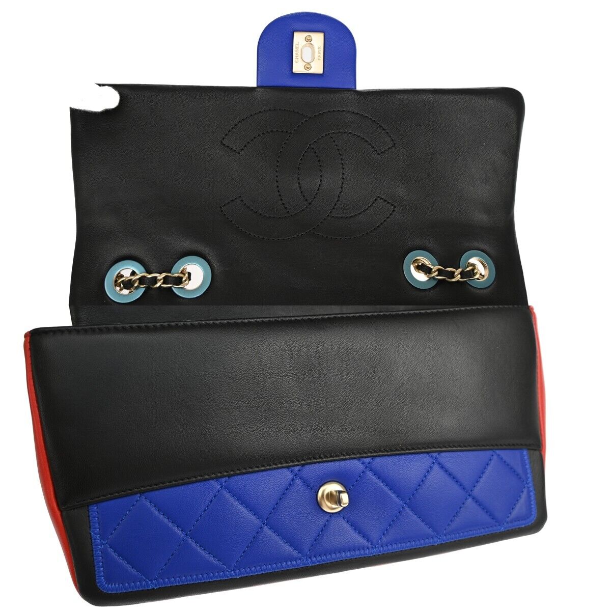 CHANEL Multicolor Matelasse Flap Chain Shoulder Bag Leather BK BE RD YW 730RJ623