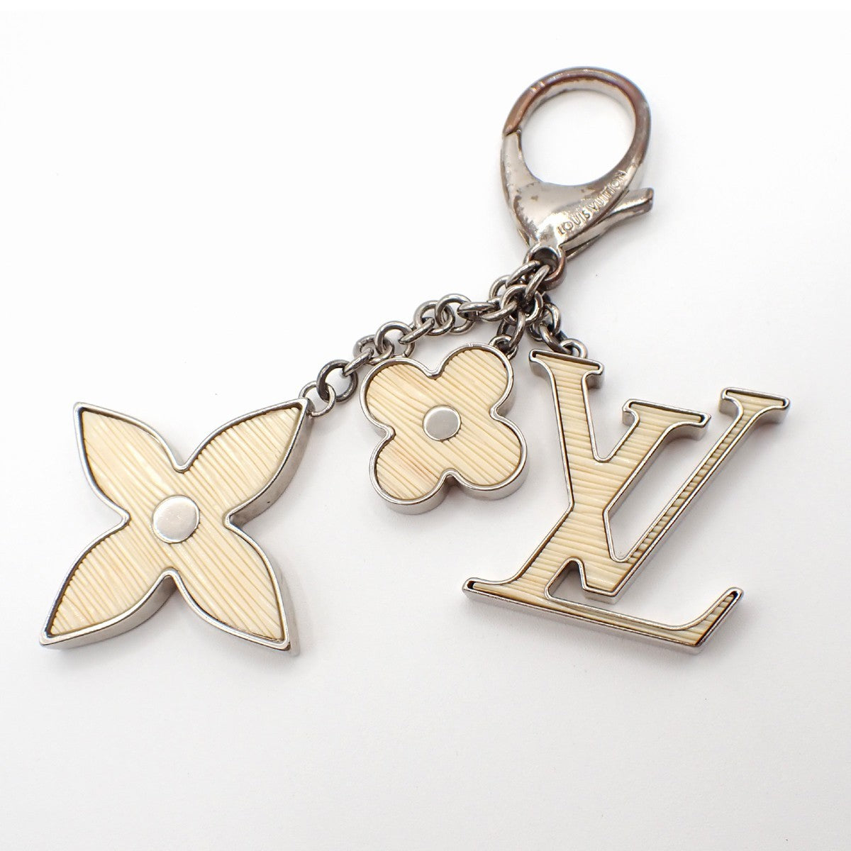 LOUIS VUITTON Logo Bijoux Sac Bag Charm White Silver M65085 69AA127