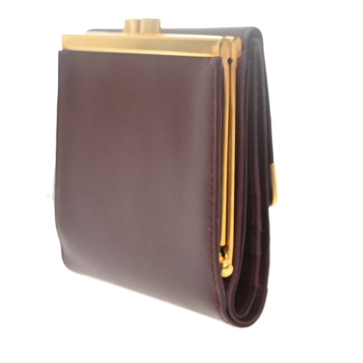 Cartier 2C Logo Trifold Compact Wallet Purse Leather Red Gold Italy 01RL879