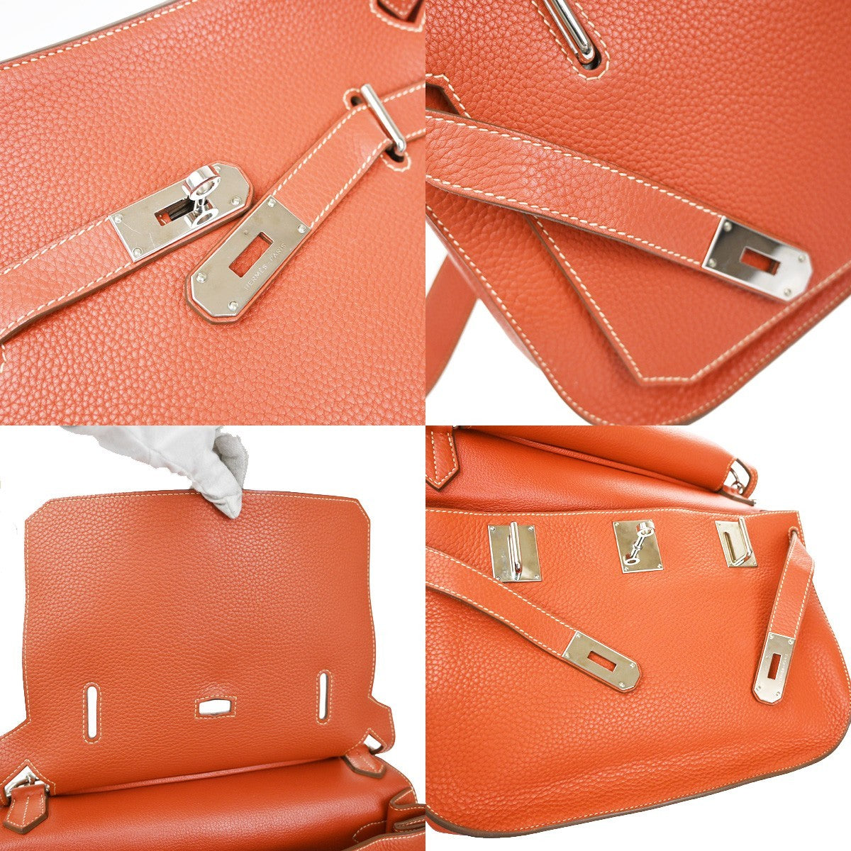 HERMES Logo Jypsiere 34 Shoulder Bag Taurillon Clemence Orange SHW 898RL463