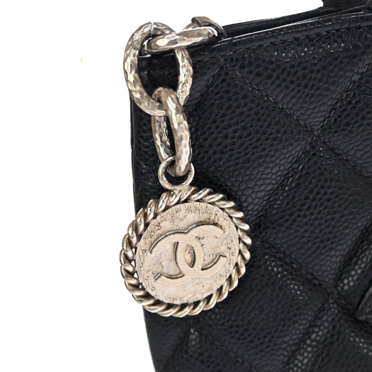 CHANEL CC Logo Medallion Shoulder Tote Bag Caviar Skin Leather BK SHW 672RJ010