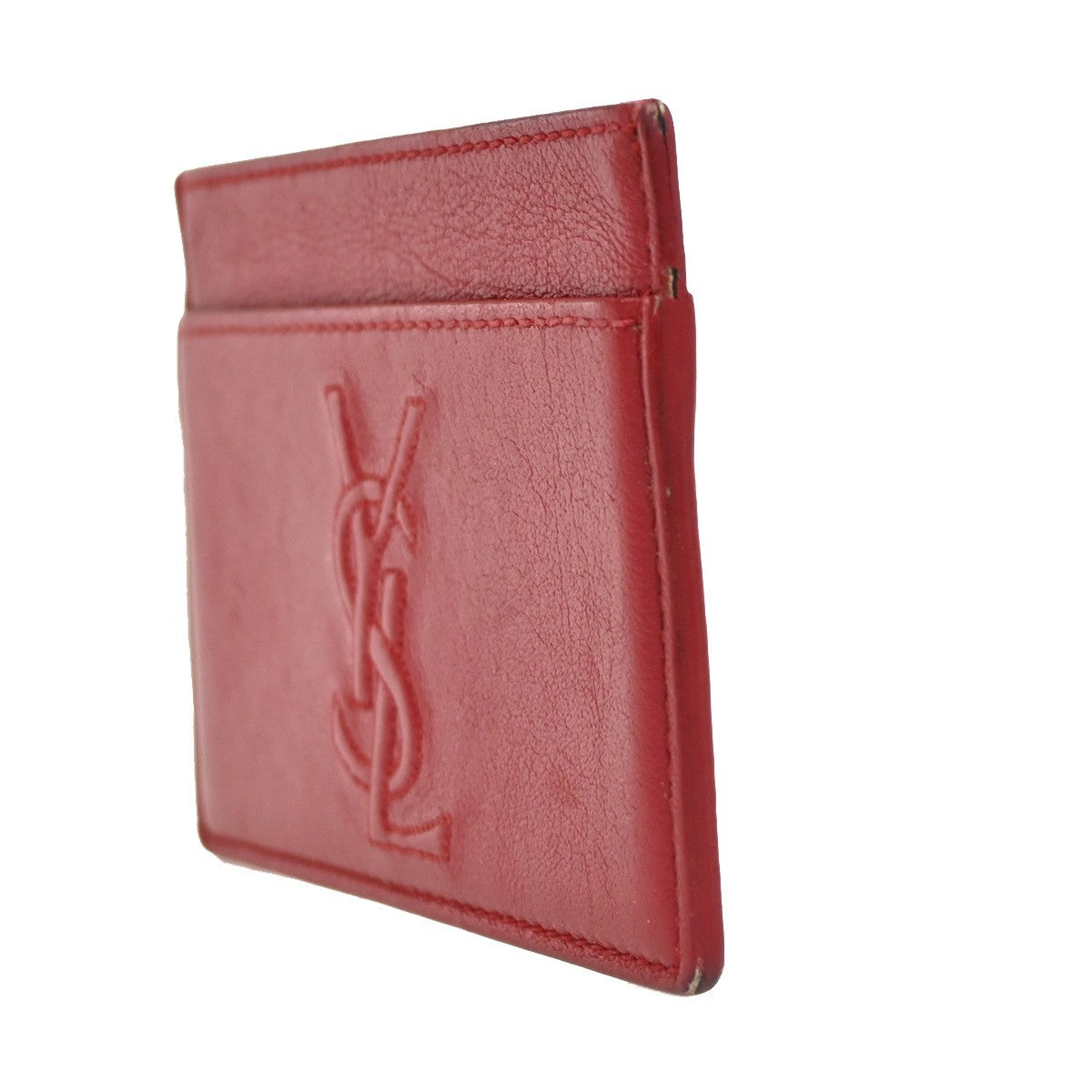 YVES SAINT LAURENT YSL Logo Card Case Wallet Leather Red Made in Italy 63KB290