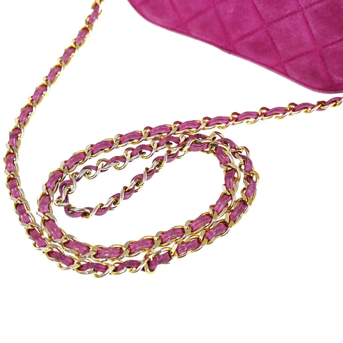 CHANEL CC Logo Fringe Shoulder Vanity Bag Suede Leather Purple Vintage 638HB349