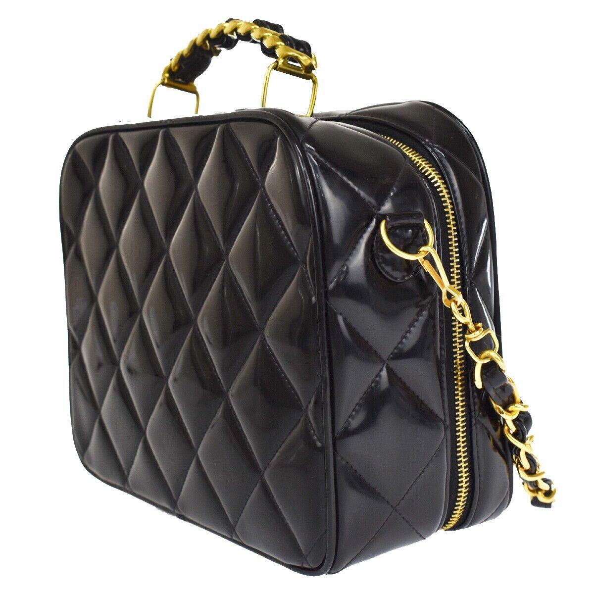 CHANEL Matelasse 2Way Chain Shoulder Hand Bag Patent Leather Black GHW 695RH004
