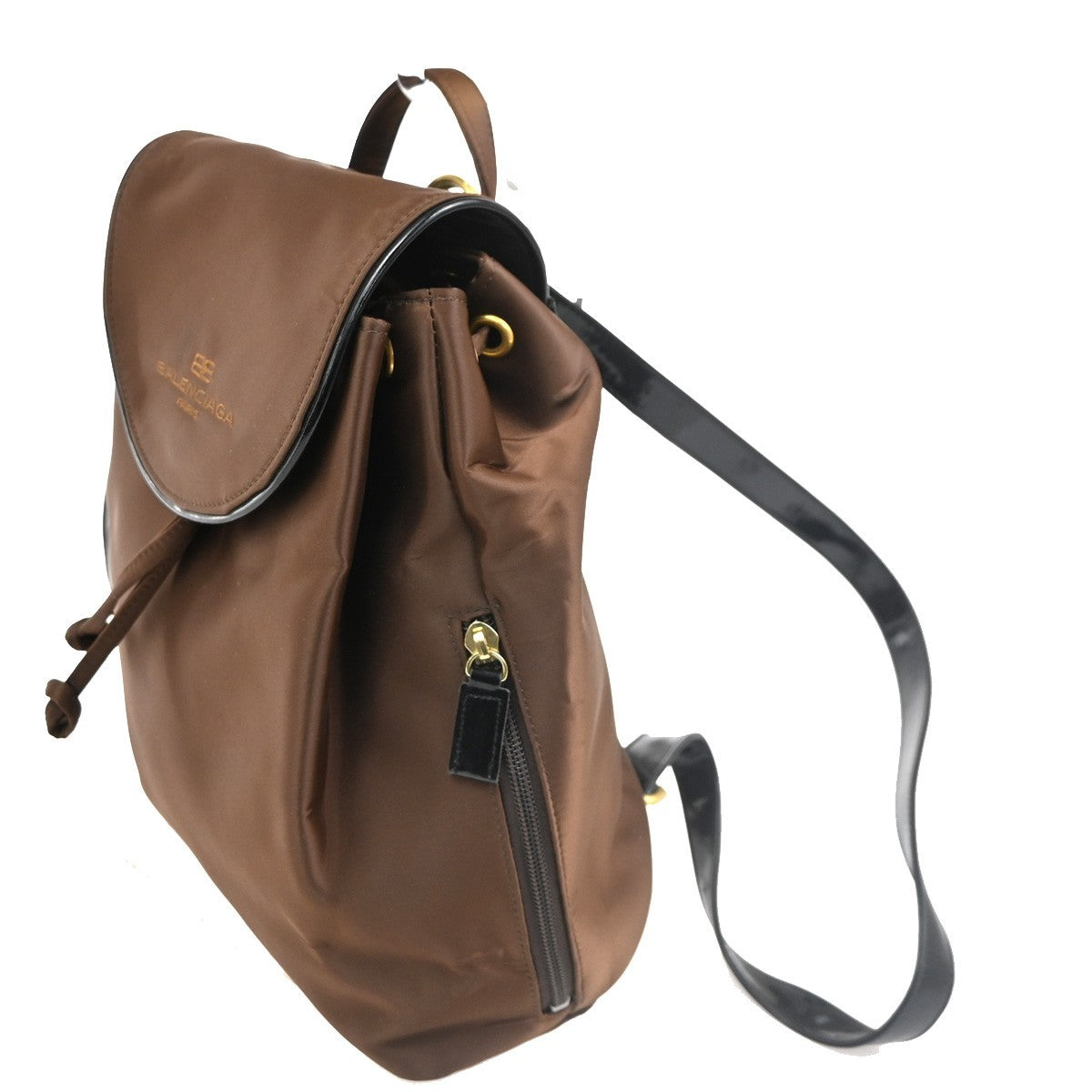BALENCIAGA Logo Backpack Shoulder Bag Nylon Patent Leather Brown GHW 07TA443
