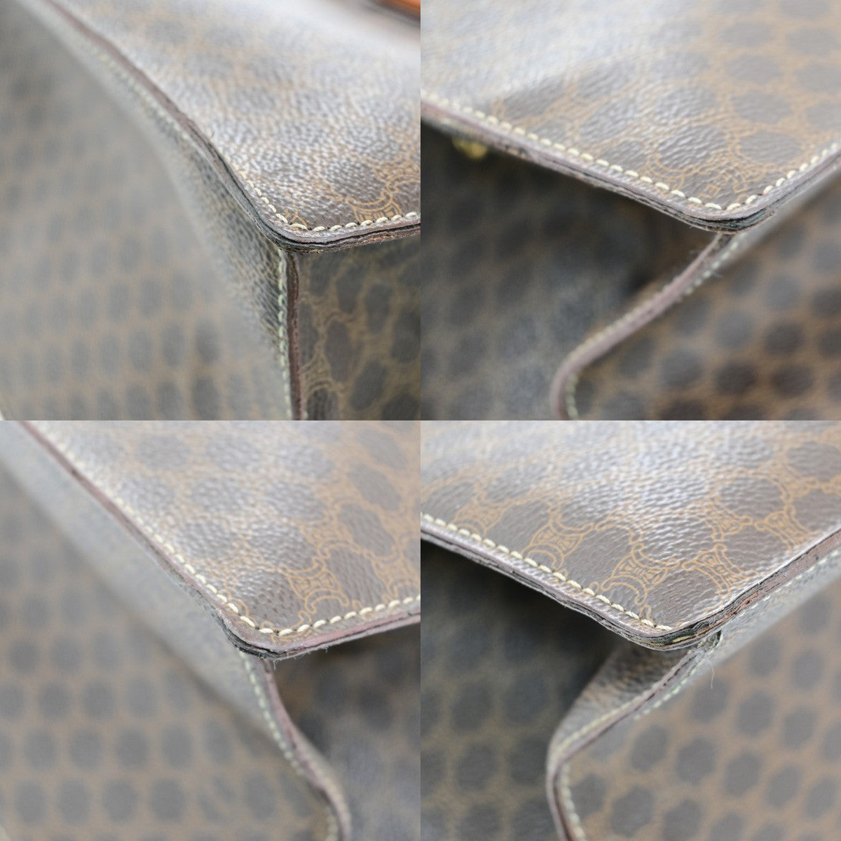 CELINE Logo Macadam Pattern Hand Bag PVC Leather Brown GHW Italy 60YH140