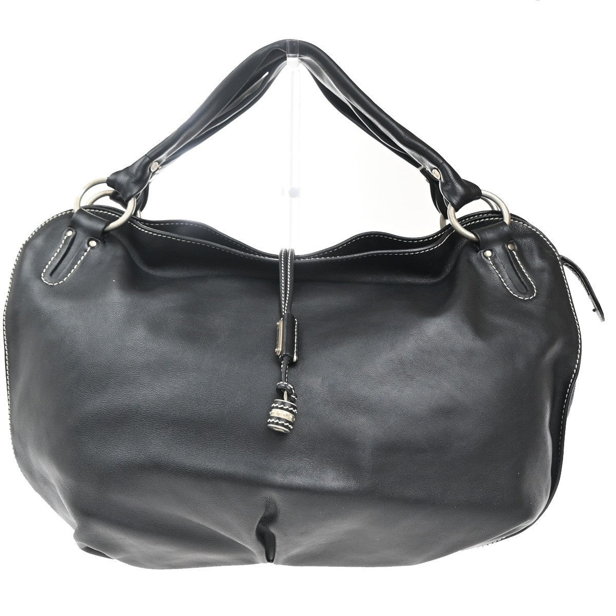 CELINE Logo Bittersweet Shoulder Hobo Hand Bag Leather Black SHW Italy 76MA411