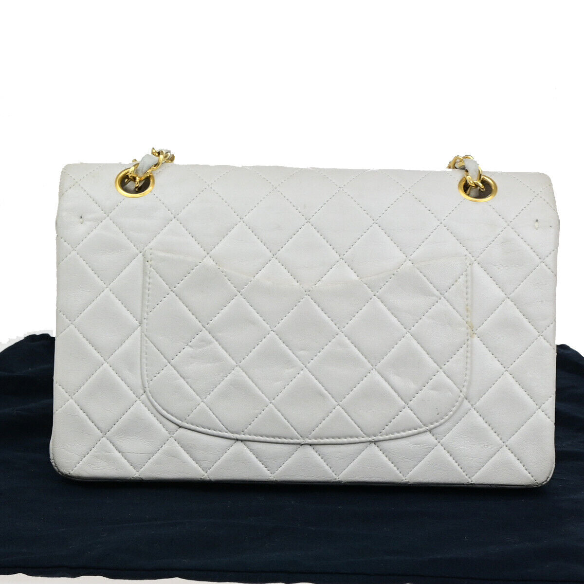 CHANEL CC Matelasse 25 Double Flap Chain Shoulder Bag Leather White GHW 385RK092