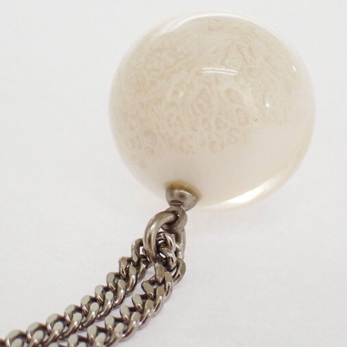 CHANEL CC Logo Chain Necklace Ball Pendant Plastic Silver Accessory 30GA772