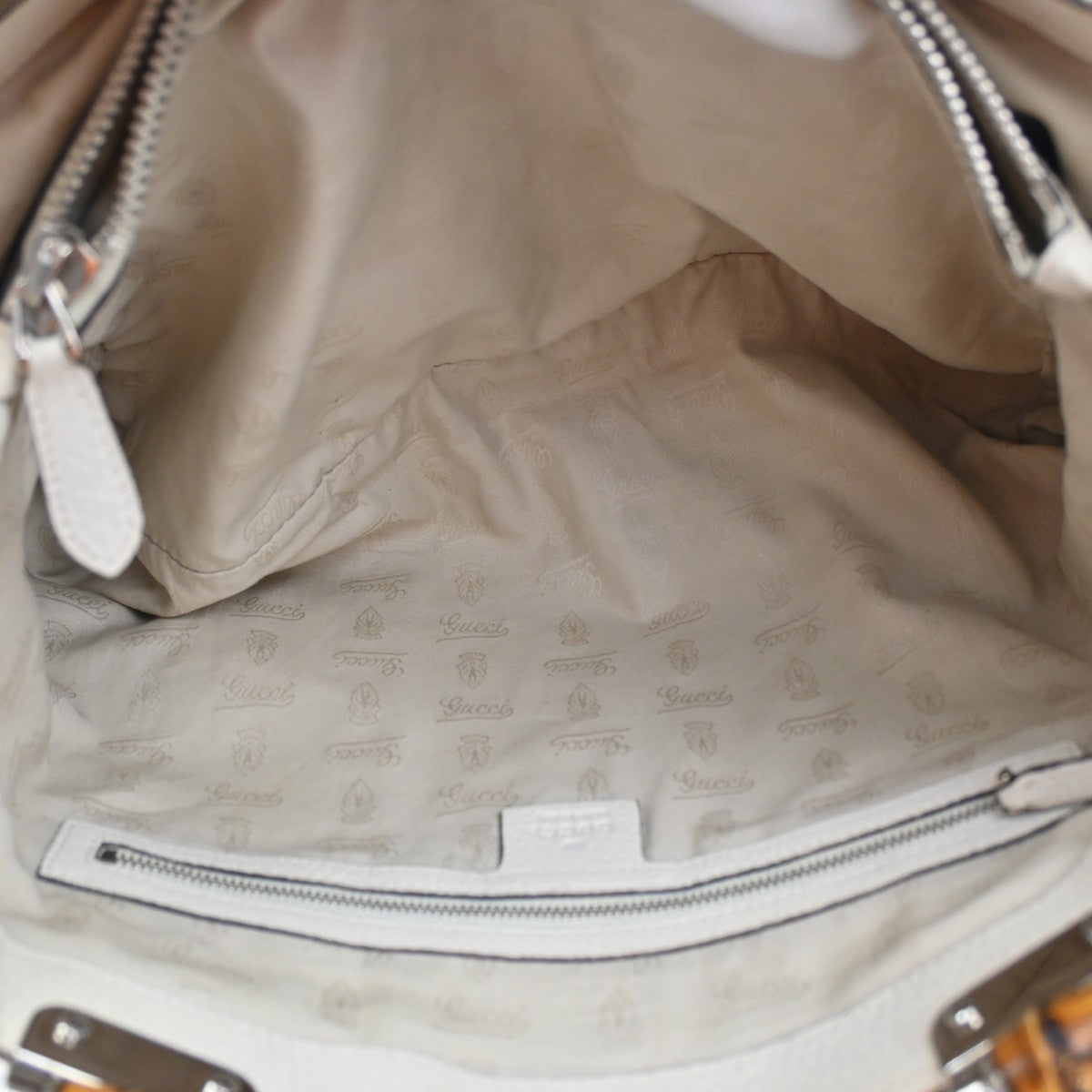 GUCCI Logo GG Pattern Hand Tote Bag Bamboo Canvas Leather Beige Italy 70CA985