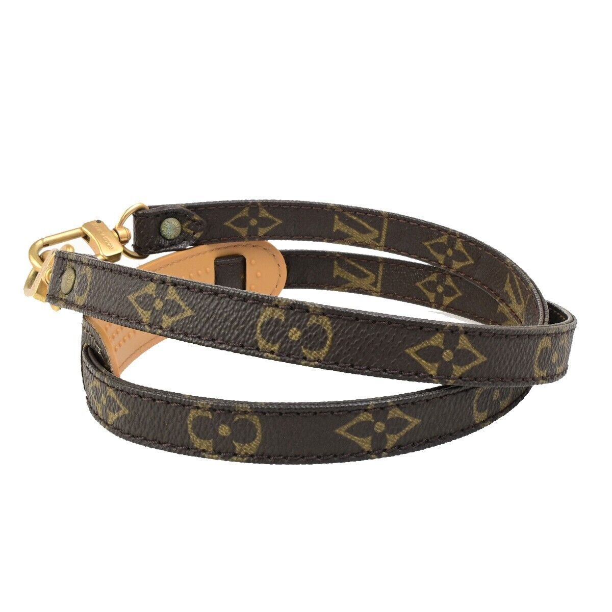 LOUIS VUITTON Shoulder Strap Monogram Leather Brown Gold Bag Accessory 69FB299