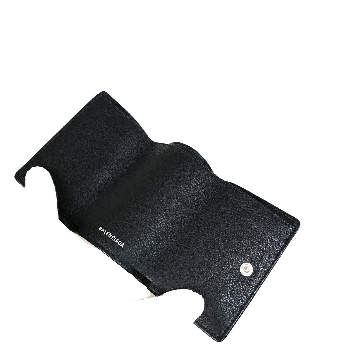 BALENCIAGA Logo Trifold Mini Paper Wallet Leather Black Italy 62KA374