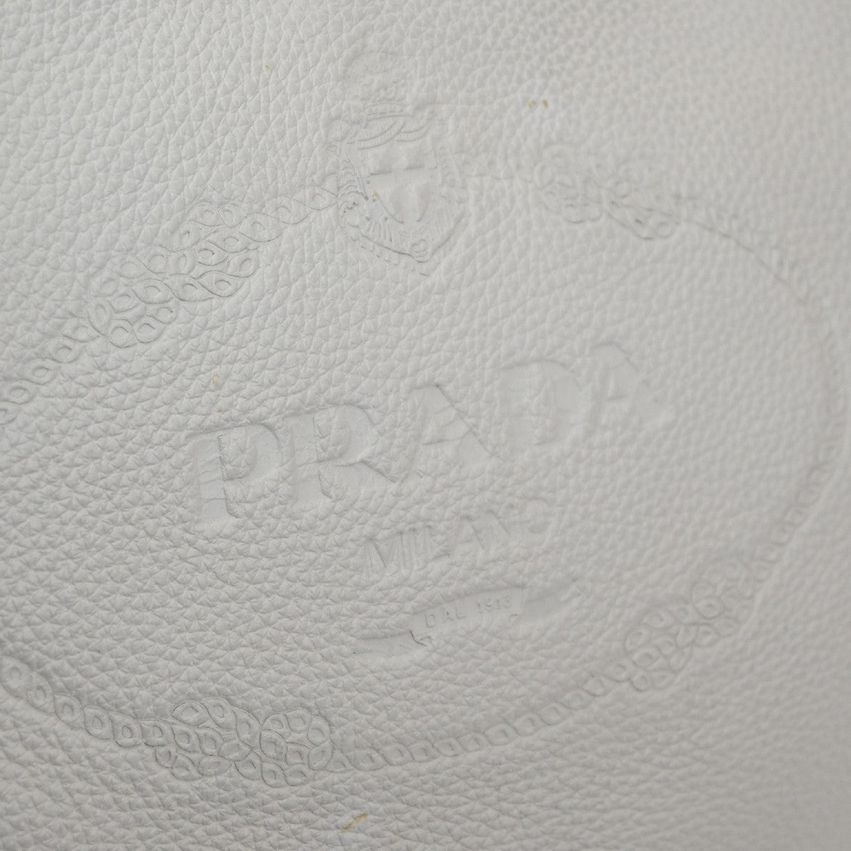 PRADA  Embossing LOGO One Shoulder Tote Bag Leather White GHW 12TA705
